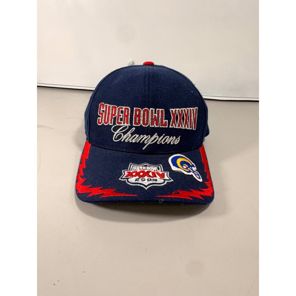 Vintage St Louis Rams Super Bowl XXXIV Champions Hat Navy Blue NFL Adjustable